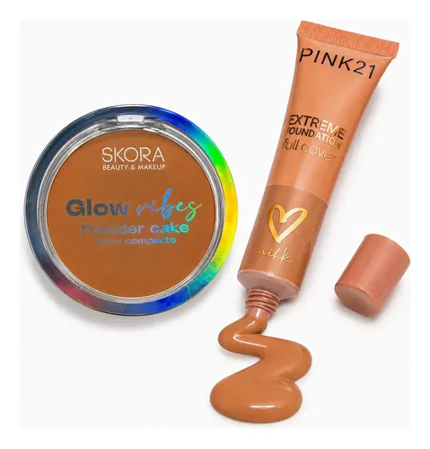 Base Maquillaje Pink21 Y Polvo Compacto