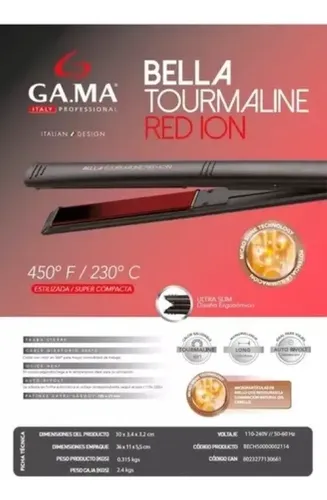 Planchita De Pelo Gama Italy Bella Tourmaline Red Ion Negra