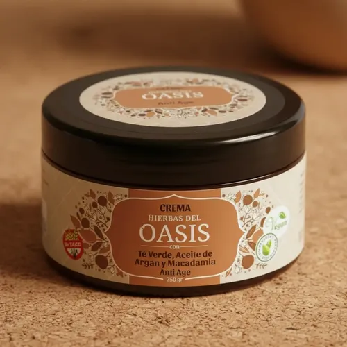 Crema Antiage con Té Verde Aceite de Argán y Macadamia Hierbas Del Oasis x 250gr