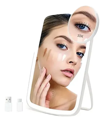 Wpd Espejo De Maquillaje W Con Luz Led Y Espejo Pequeño