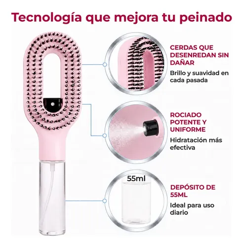 Cepillo Desenredante Antifrizz Con Spray 2 En 1 Atomizador