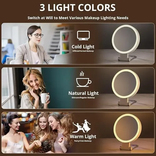 Espejo De Maquillaje Con Luz Y Aumento 10x Portátil