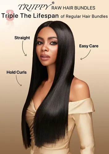 Hair Bundles Triippy, Pelo Camboyano 100% Crudo, Liso, 18 Cm