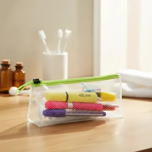 Neceser Transparente Organizador Maquillaje Costura Escolar Verde Porta Utiles Estuche Plastico Pvc Cierre Reforzado Viaje Transparente