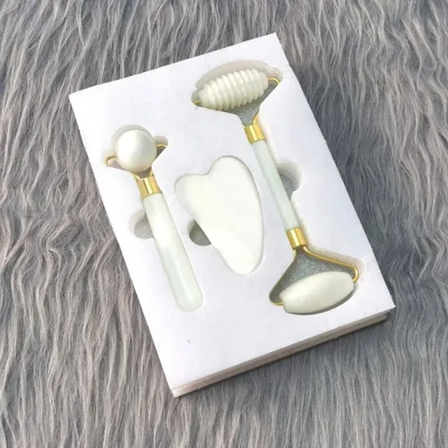 Kit Skincare Rodillo Jade Masajeador Facial Gua Sha 3 En 1