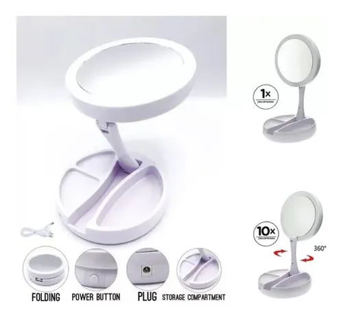 Espejo Doble Luz Led Plegable Maquillaje Usb/pilas- La Aldea