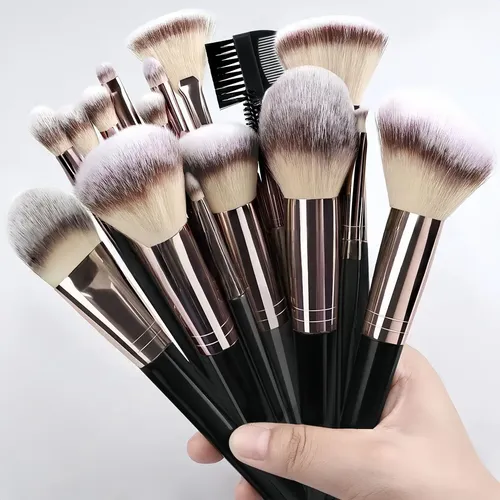 Kit 15pcs Juego De Brochas De Maquillaje Negras ,