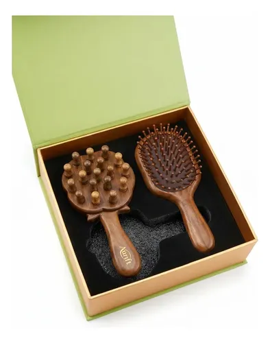 Set De Masaje Capilar Aurift : Cepillo Y Gua Sha De Madera