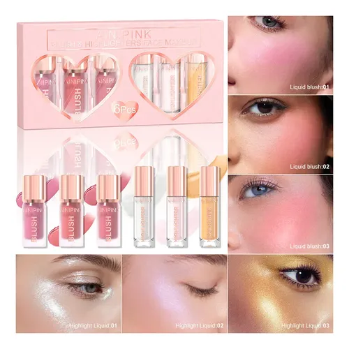 Set Ainipink 6 Tubos Rubores Líquidos + Iluminadores