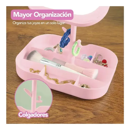 Espejo De Escritorio Con Luz Led 3 Tonos Recargable Joyero