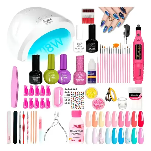 Kit Uñas Esculpidas Esmaltado Semipermanente Set Uv Completo