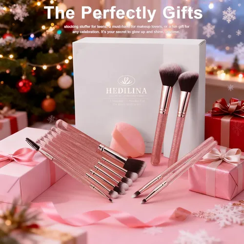 Set De Brochas De Maquillaje Hedivia 14 Unidades Rosa
