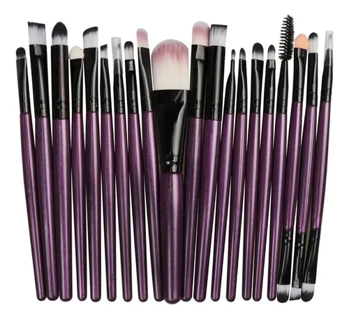Set 20 Piezas Pinceles De Maquillaje Profesional Violeta