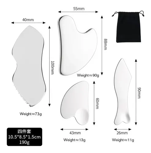 ~ Set 4 Gua Sha Facial De Acero Inoxidable Con Estuche Todo