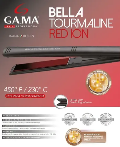 Planchita De Pelo Gama Bella Tourmaline Red Ion Ultra Slim