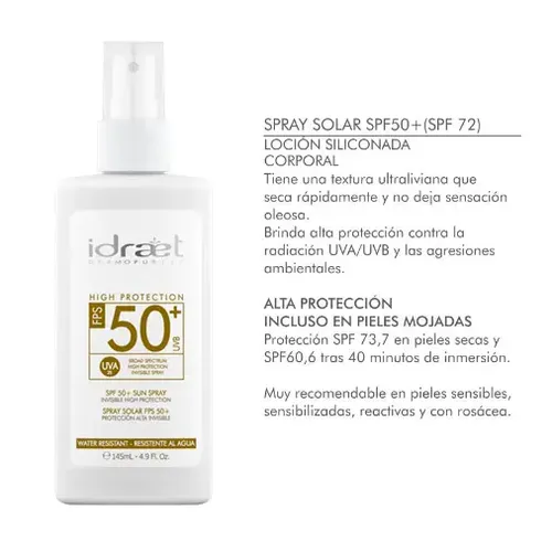 Protector Filtro Solar 50+ Idraet Spray Invisible 145ml