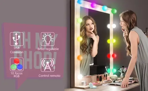 Kit 10 Focos Lamparas Led Rgb Espejo Maquillaje Hollywood