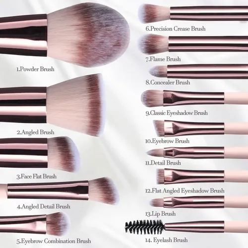 Set De Brochas Maquillaje Bsmall 14 Piezas Con Espejo Led