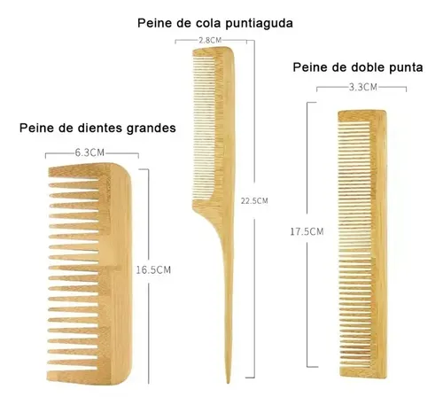 Kit 6 Cepillos Y Peines De Bambú Antifrizz