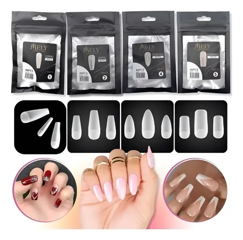 Pack 48 Uñas Postizas Almendra Medio Matte Mely Construccion