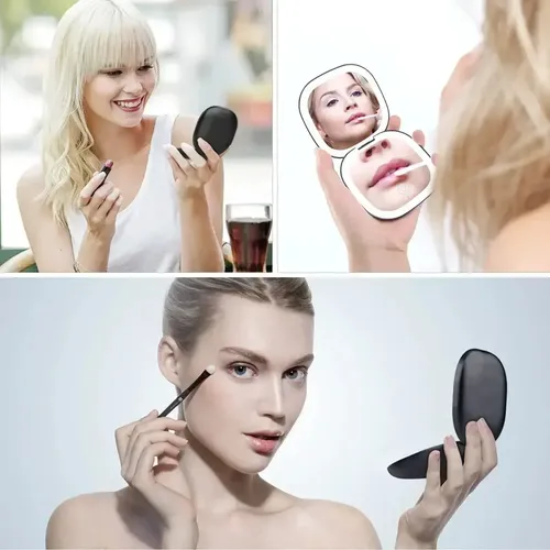 Espejo De Maquillaje Cuadrado Con Luz Led Y Aumento De 10x Bl Negro