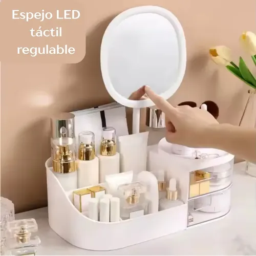 Organizador De Maquillaje Espejo Skincare Brochas Accesorios