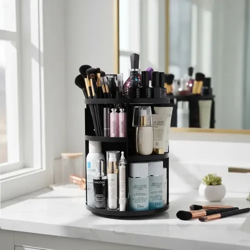 Organizador Maquillaje Porta Cosmético Giratorio Ajustable Blanco