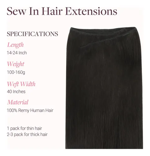 Extension Cortina De Pelo Humano Real 35cm 100g Negro Natura