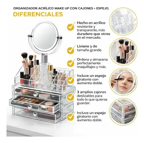 Organizador Maquillaje Acrílico Cajones Porta Cosméticos