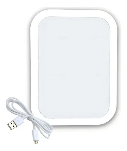 Espejo Rectangular Maquillaje Make Up Luz Led Usb Pilas Bz3 Marco Blanco Rj2417