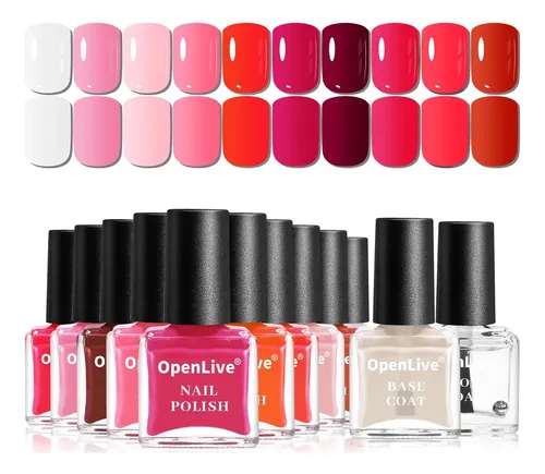 Set De Esmaltes Openlive 12 Piezas Rosa 5 Ml Base Y Top Coat
