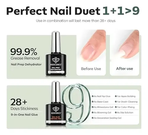 Modelones Kit Uñas Gel Puntas Coffin Largas Pegamento 9 En 1