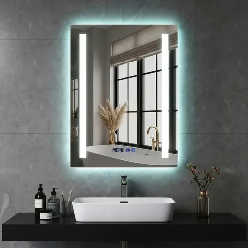 Espejo Baño Luz Led Rectangular Touch Desempañador Hora Pulido