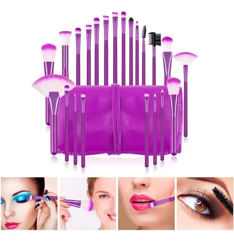 Set Completo 24 Brochas Maquillaje Pinceles Estuche Make Up Color Violeta