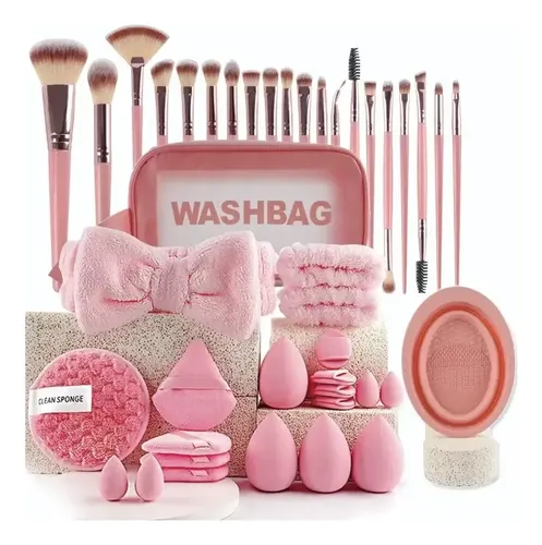 42 Pcs Brochas Maquillaje Profesional Esponjas Necese Marrón