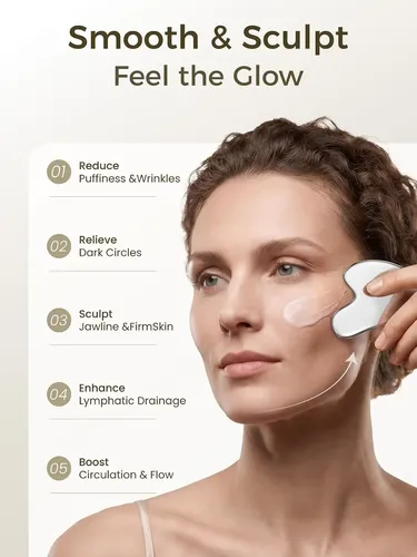 Gua Sha Facial Acero Inoxidable Plata Para Cuello Y Cara