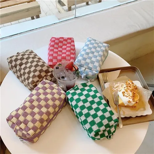 Pazimiik A Cuadros Bolsa De Maquillaje Para El Bolso Portáti