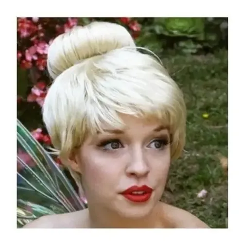 Peluca De Hada Campanita Tinkerbell Rubia Corta Con Rodete