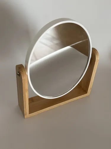 Espejo De Mesa Doble Faz Aumento Madera 15x17cm
