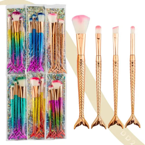 Set De Brocha X4 Cola De Sirena Make Up Maquillaje Suave