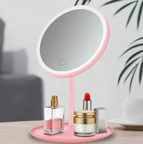 Espejo Redondo De Maquillaje Luces Led Táctil Con Base