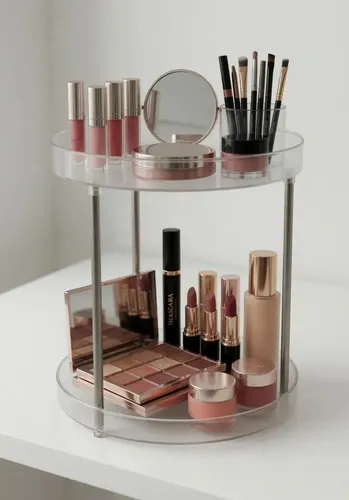 Organizador Maquillaje Porta Cosmetico Giratorio 2 Niveles Transparente