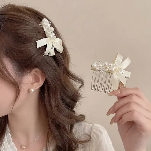 Peineta De Perlas Y Cristales French Sweet Ribbon