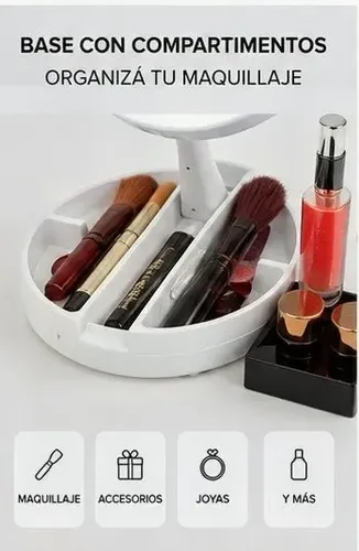 Espejo Maquillaje Con Led Plegable Usb Aumento 10x Doble Faz