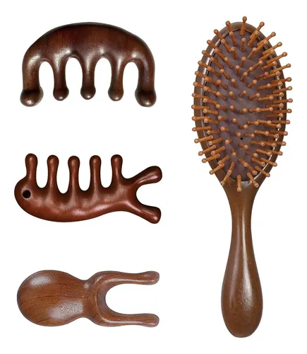 4pcs Peines Masajeador De Cabeza De Madera De Sándalo Guasha