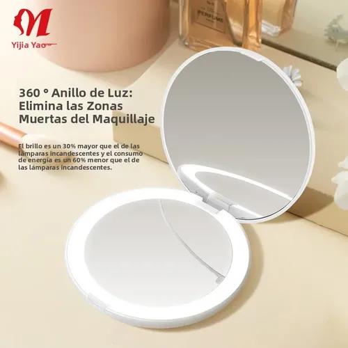 Espejo De Maquillaje Led Portátil, Plegable De Doble Cara, T