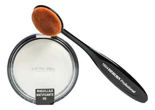 Kit Maquillaje Compacto Matificante HD Heburn Cod 526 con Brocha Rostro