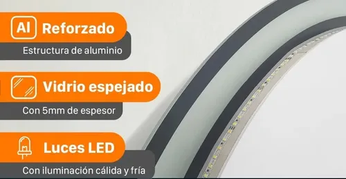 Espejo Redondo Inteligente Luz Led 80 Cm Bluetooth Premium