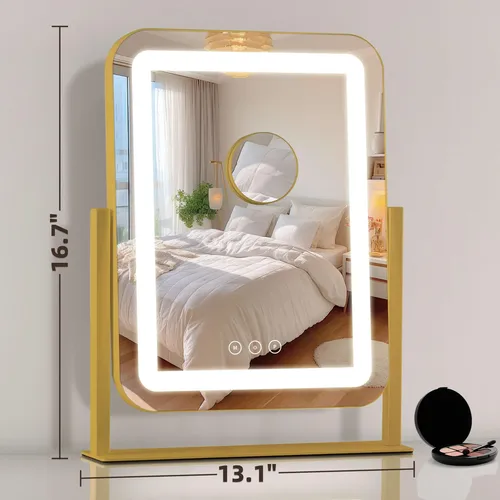 Espejo De Maquillaje Con Luz Led Shinerva 33x42cm Dorado