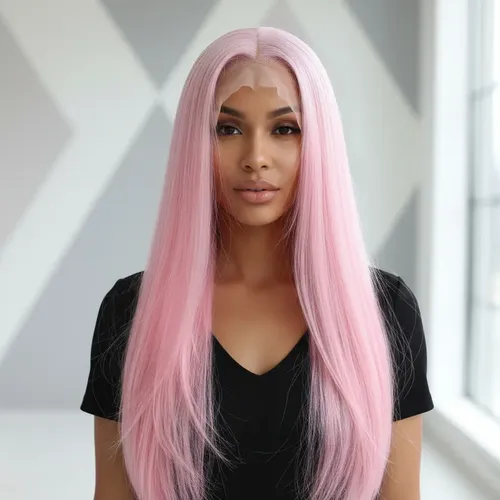 Peluca Lace Front Adiolacba Premium Símil Natural 70 Cm Tamaño De La Base Regulable Tono Rosa Glam